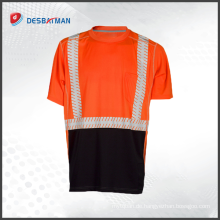 kundenspezifisches Design PVC-Band orange Warnung fluoreszierendes Sicherheitst-shirt hivis Verkehrshemd billig 100% Baumwolle